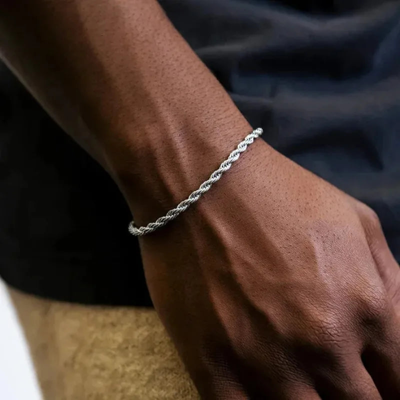 ALIZERO 925 Sterling Silver Unisex 4mm Rope Chain Bracelets for Men Women Twisted Links Chain Bracelet Simple Classic Jewelry Streetsharks