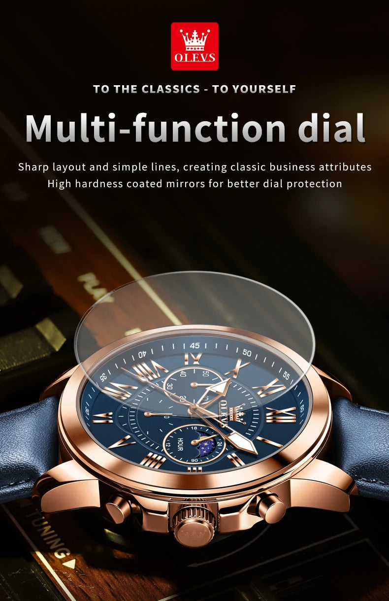 OLEVS 3632 Men Watch Elegant Luxury Sport Quartz Watch Scale Waterproof Luminous Automatic Date Moon Belt Watch Gifts Original luxecrown.co.uk