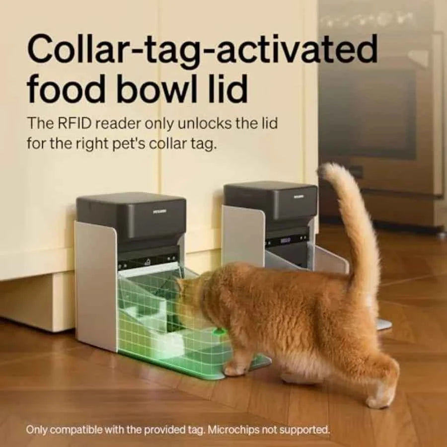 RFID Automatic Cat Feeder for Multi-Pet Homes: Stainless Steel White Sensor-Activated Personalized Meals with Food Desiccant Ba luxecrown.co.uk