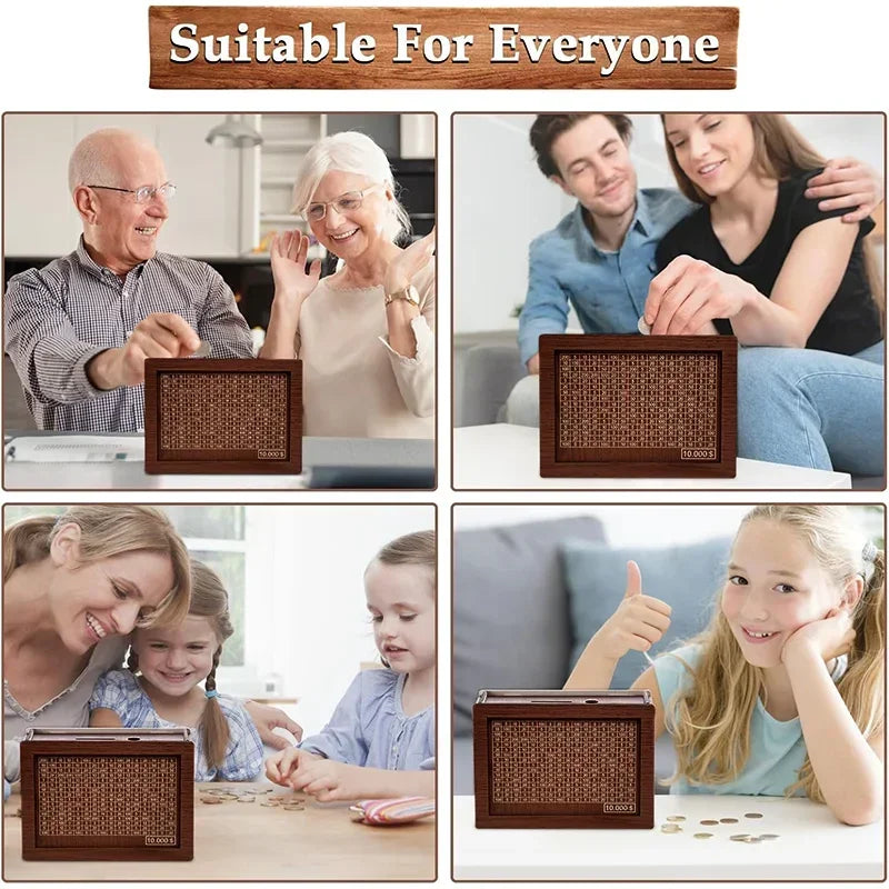 1000/2000/3000/5000/10000 Euro Money Box Wooden Piggy Bank Money Vault Savings Box Challenge Cash Storage Case Streetsharks