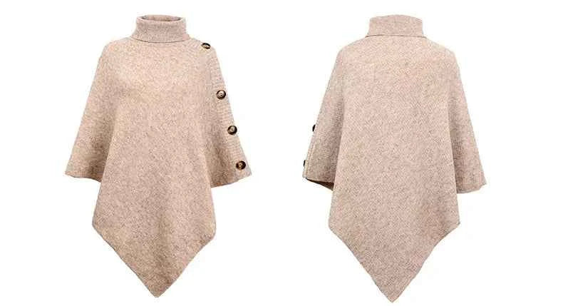2025 Autumn Winter Shawl Cloak Sweater Solid Color Turtleneck Oversized Cape Coat Female Ponchos Pullover Knitted Bat Sleeve Top
