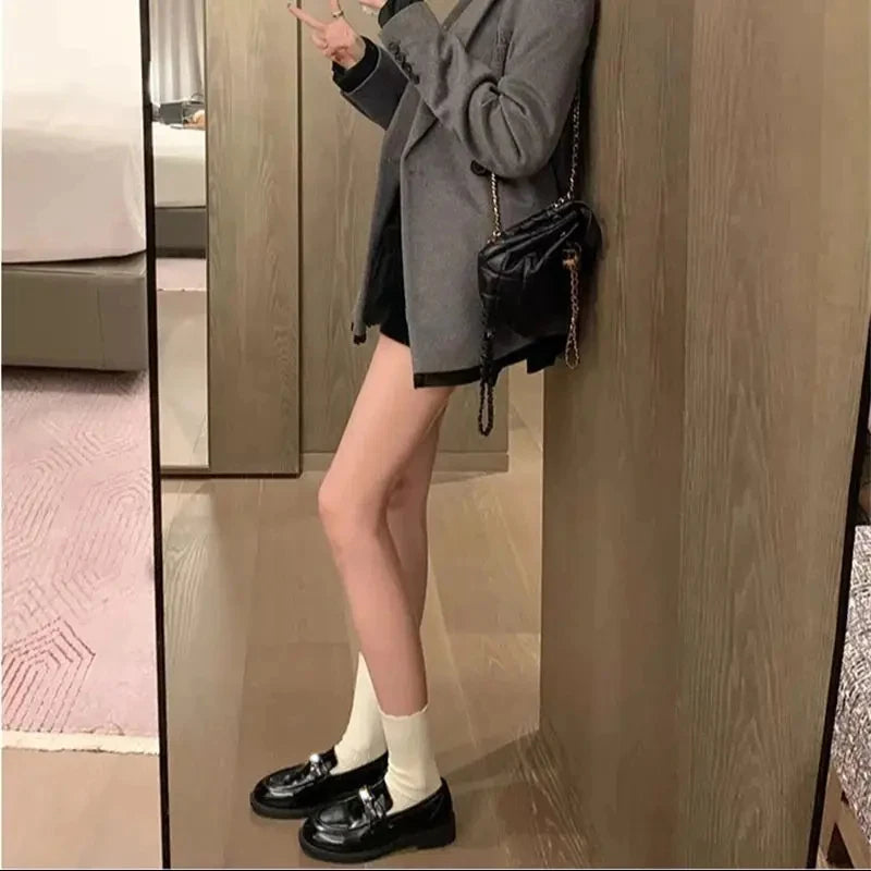 Spring New Women's Genuine Leather Shoes British Style Black Casual Shoes Banquet Office Wear Stylish Metal Design Loafers luxecrown.co.uk