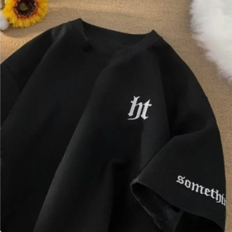 Summer Men's T-shirts Cotton 100% High quality Tees Letter Graphic Style Gothic Essential Basic Loose Oversized T shirt for Men luxecrown.co.uk