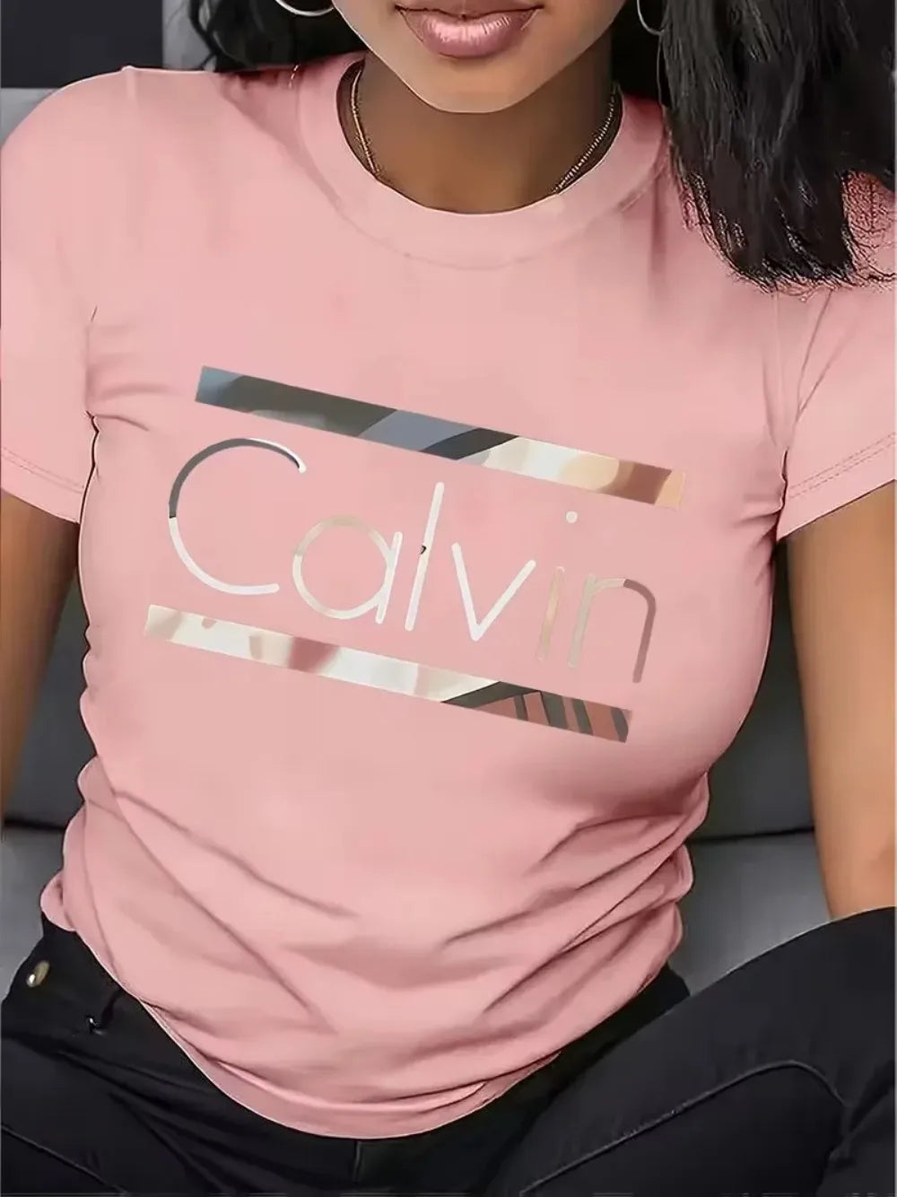 Hot Sale Women's Summer Fashion Casual Calvin Letter Pattern Print Loose Round Neck Short Sleeve Sportswear T-shirt y2k clothes luxecrown.co.uk