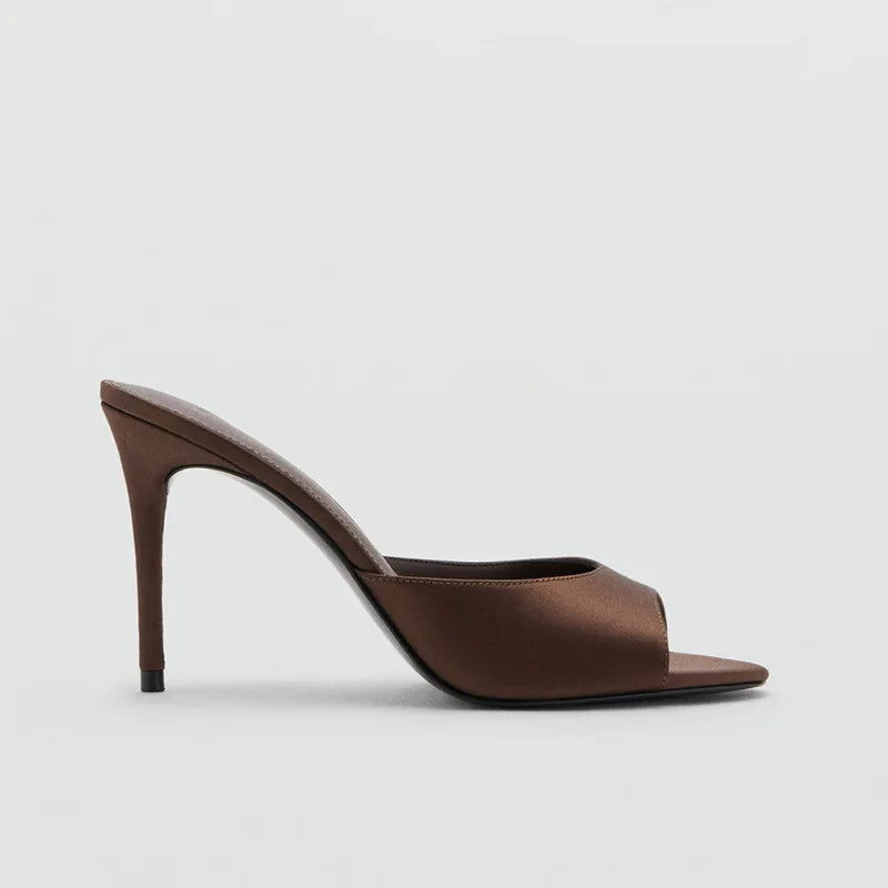 2026 Summer New Women's High Thin Heels Pointed Toes Fashion Slippers Elegant Satin Shoes Sexy Peep Toe Stiletto Sandals Pumps luxecrown.co.uk