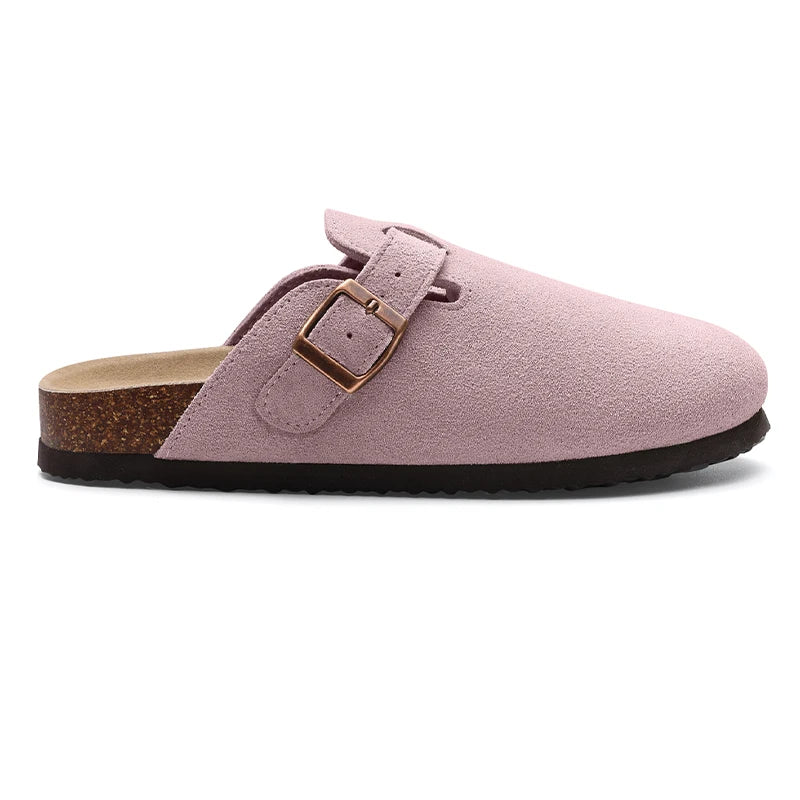 Kidmi Men's Suede Clogs Cork Footbed Clogs for Women Soft Leather Adjustable Buckle Slip-on Potato Shoes Sandals Beach Slippers luxecrown.co.uk
