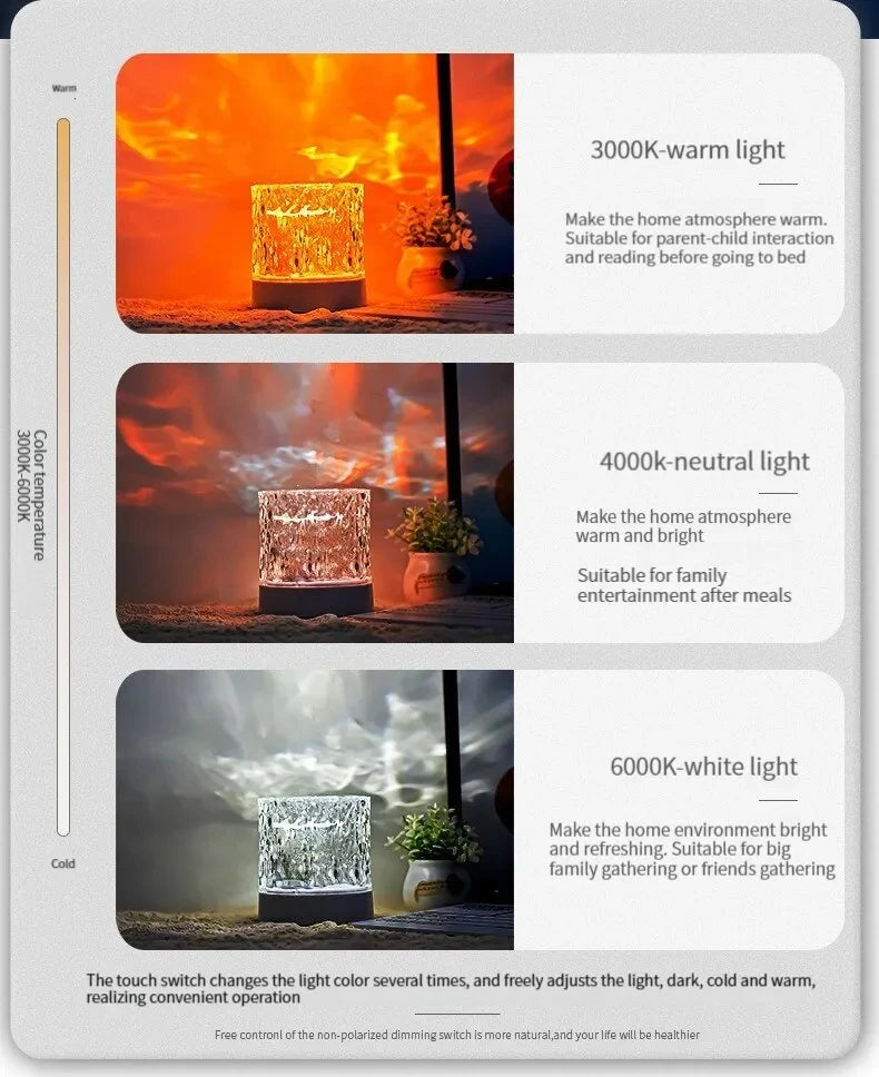 Rechargeable 16 Color LED Water Ripple Projector Night Light Remote Control Bedroom Ambient Lamp RGB Dimmable Crystal Table Lamp