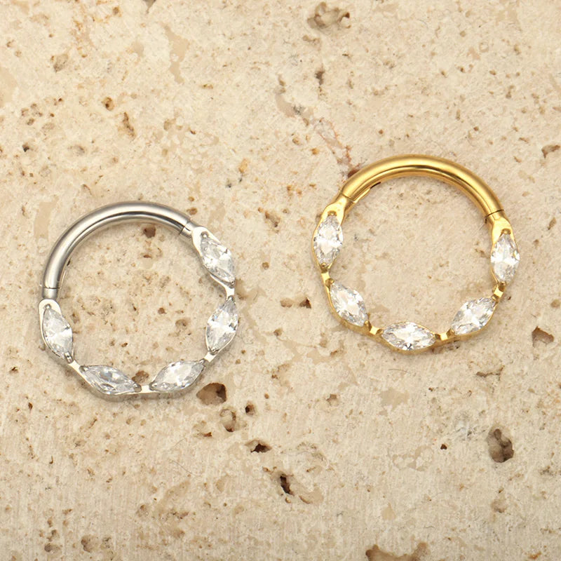 G23 Titanium One Piece Marquise Gem Clicker Hinge Piercing 16G Helix Daith Earring Nose Rings Classic Simple Design Body Jewelry Streetsharks