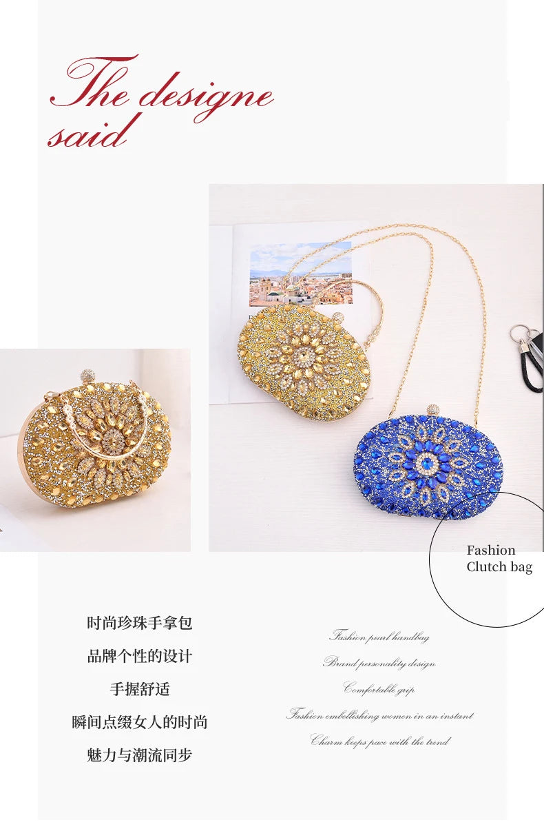 Gold Round Bag Luxury Brand Rhinestone Clutch Bags for Women 2024 Crystals Party Purses Diamond Designer Crossbody Handbags Streetsharks