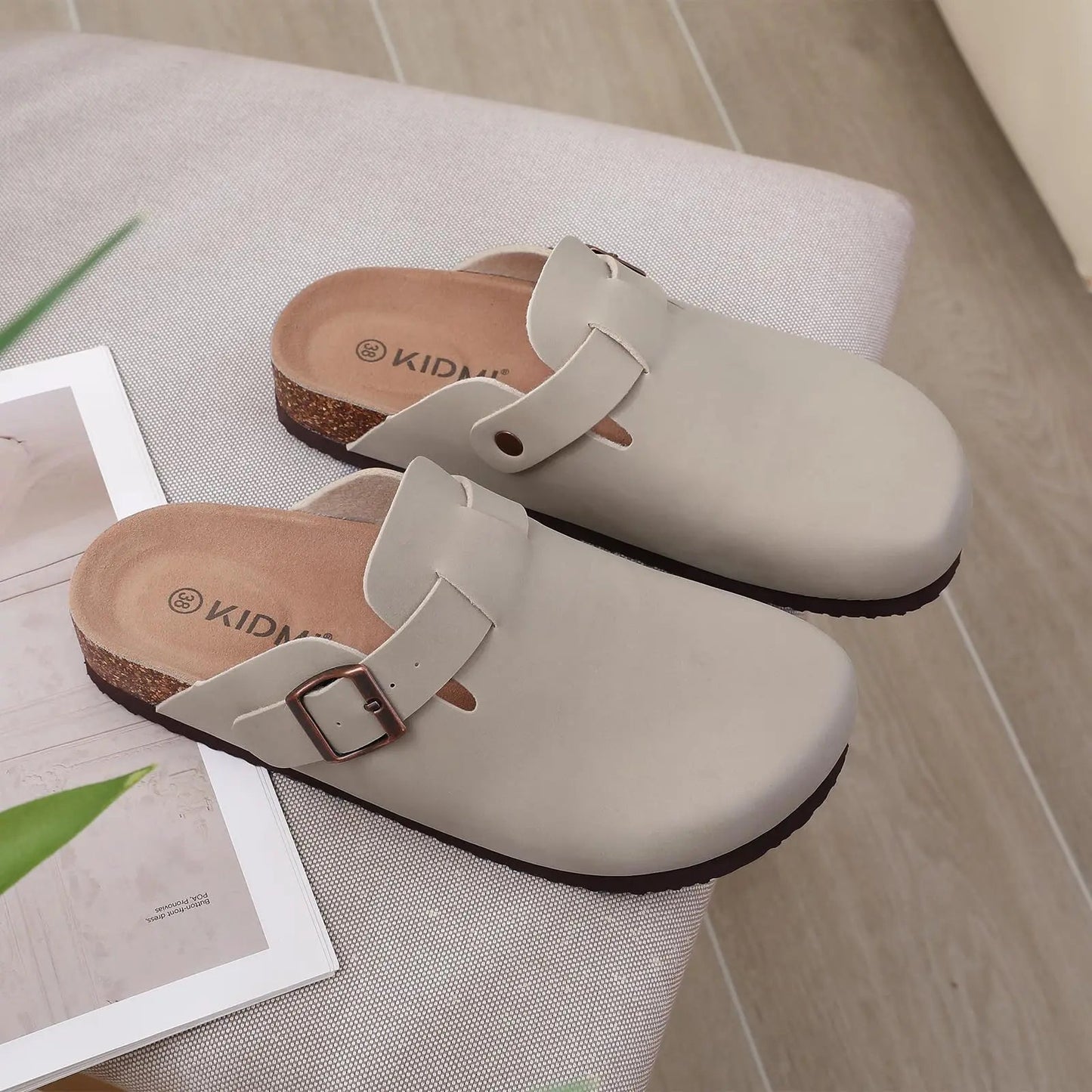 Kidmi Men's Suede Clogs Cork Footbed Clogs for Women Soft Leather Adjustable Buckle Slip-on Potato Shoes Sandals Beach Slippers luxecrown.co.uk