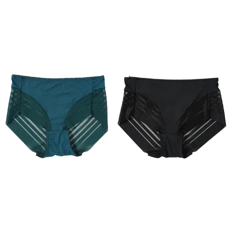 2PCS High Waist Briefs Women Seamless Panties Transparent Mesh High Elastic Tummy Control Underwear Female Lingere Underpant Streetsharks