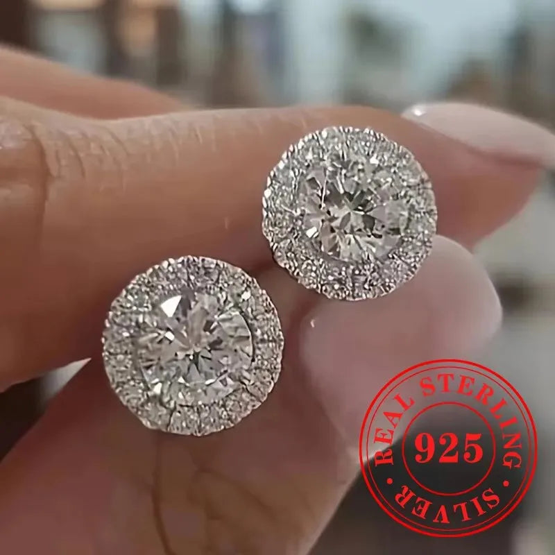 Huitan 925 Sterling Silver Shining White Cubic Zirconia Stud Earrings Luxury High Quality Jewelry Women Wedding Eternity Jewelry Streetsharks
