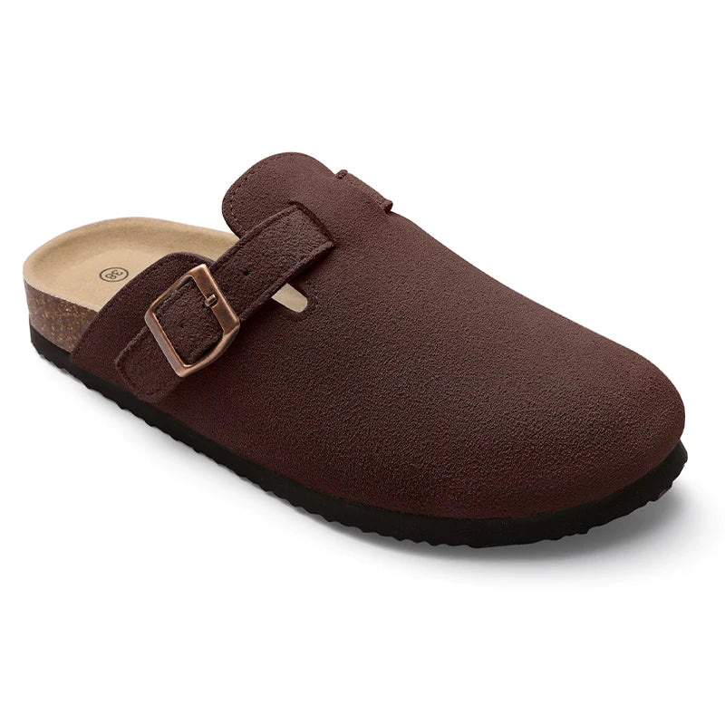 Kidmi Men's Suede Clogs Cork Footbed Clogs for Women Soft Leather Adjustable Buckle Slip-on Potato Shoes Sandals Beach Slippers luxecrown.co.uk
