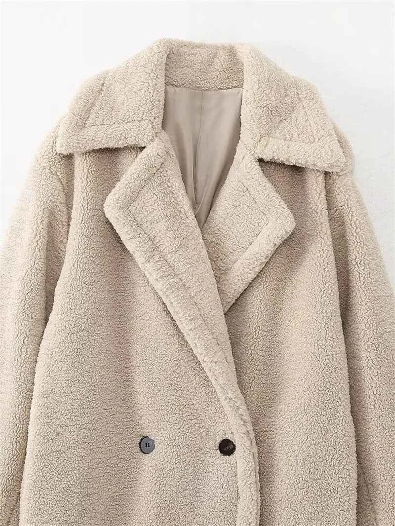 KEYANKETIAN Winter New Women's Teddy Bear Coat Stylish Thick Thick Warm Faux Fur Fleece Lady Long Coat Double Breasted Jacket