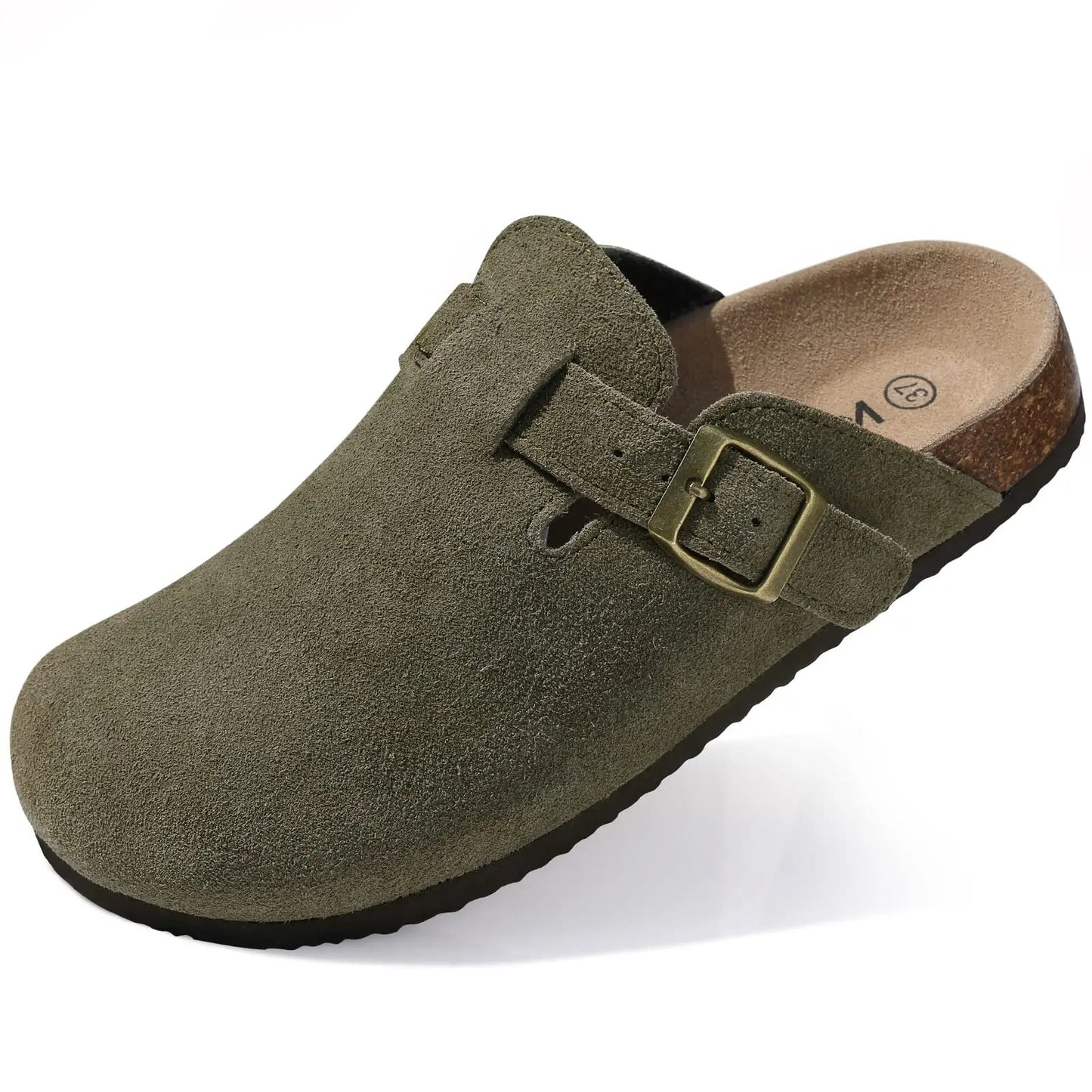 Kidmi Men's Suede Clogs Cork Footbed Clogs for Women Soft Leather Adjustable Buckle Slip-on Potato Shoes Sandals Beach Slippers luxecrown.co.uk