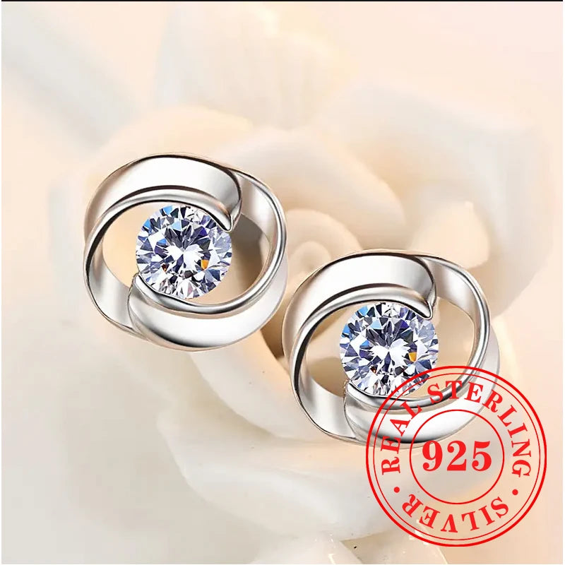 Huitan 925 Sterling Silver Shining White Cubic Zirconia Stud Earrings Luxury High Quality Jewelry Women Wedding Eternity Jewelry Streetsharks
