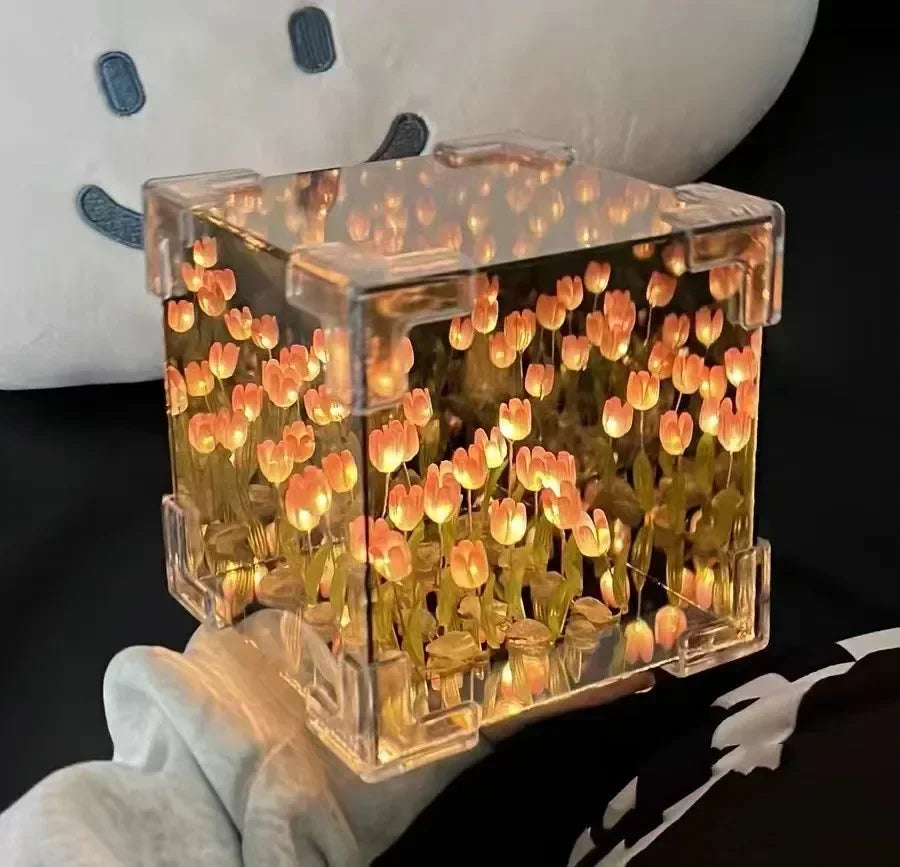 NEW Creative Diy Tulip Flower Sea Cube Three-Dimensional Small Night Lamp Material Package for Girlfriend Couple Girlfriend Gift Streetsharks