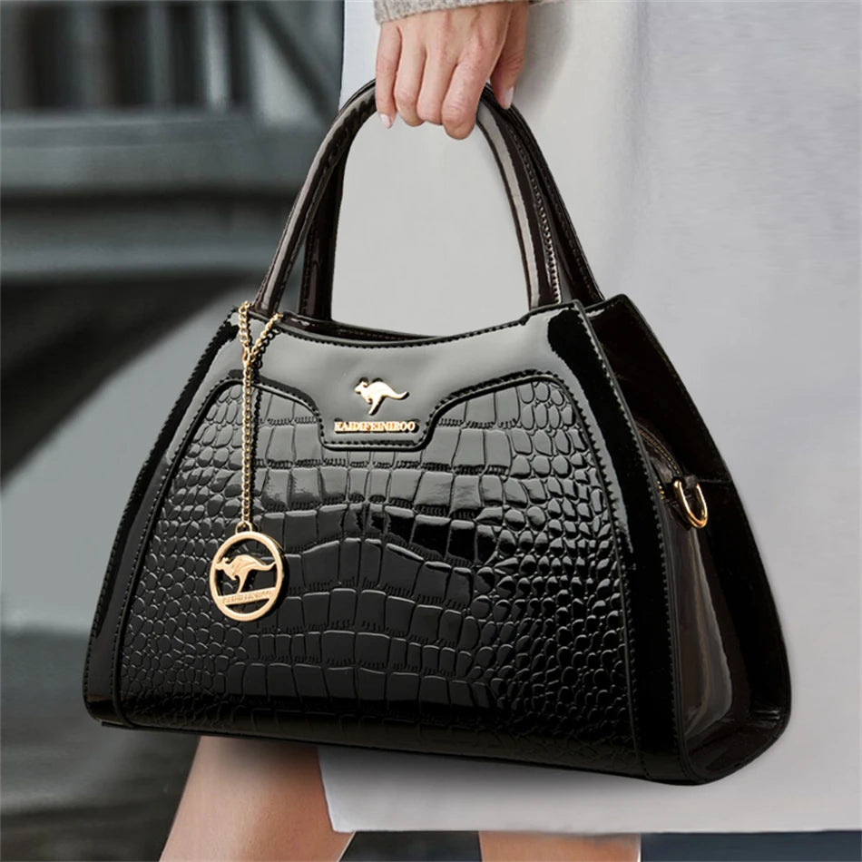 Luxury Patent Leather Handbags for Women Designer Crocodile Pattern Women's Shoulder Crossbody Bag Hobos Ladies Messenger Stone Streetsharks