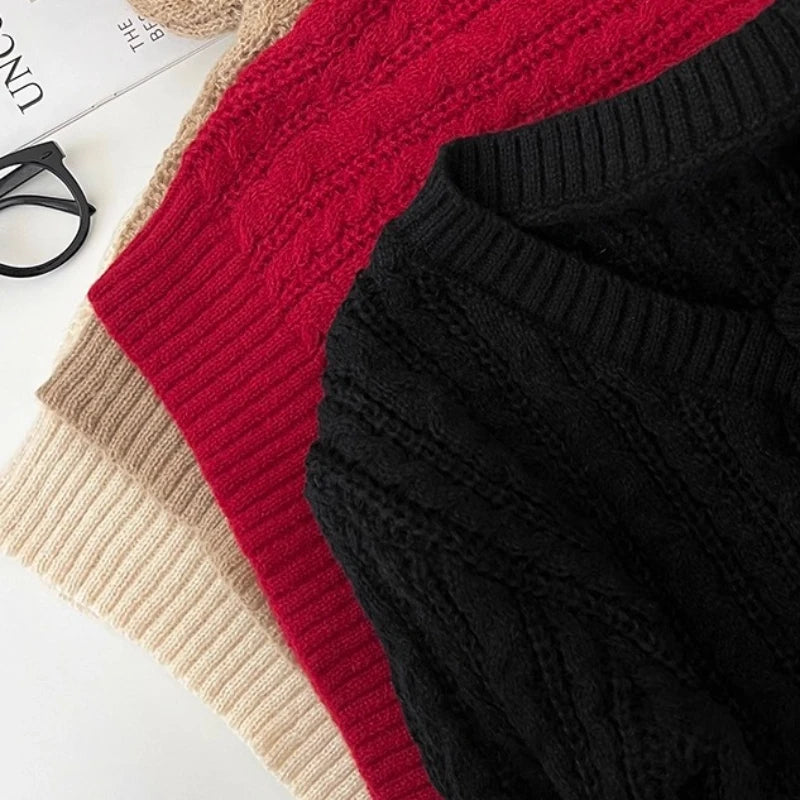 Autumn Striped Sweater Women Knitwears Solid Loose V Neck  Knit Pullover Warm Long Sleeves Tops Khaki Knitted Jumpers Women