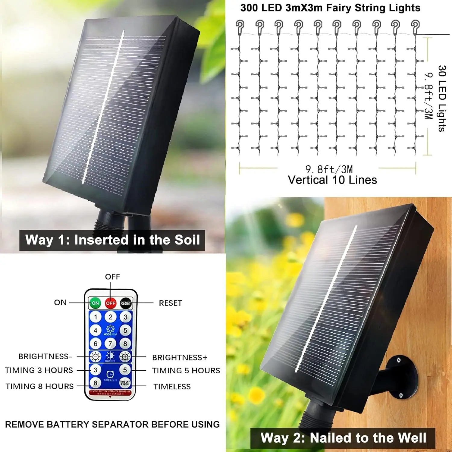 Solar Curtain Lights Outdoor Fairy Lights 300 LED Remote Control Waterproof Fairy String Light for Party Christmas Autumn Decor Streetsharks