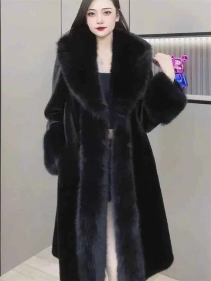 Winter Warm Imitate Mink Fur Grass Coat For Women 2024 New Fur And Fur Integrated Fox Collar Mid Length Coat Trend Woolen Collar