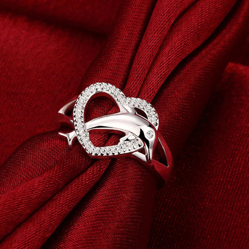 High quality 925 Sterling Silver fine Love dolphins heart Rings For Women Couple gifts Fashion Party wedding Jewelry Streetsharks