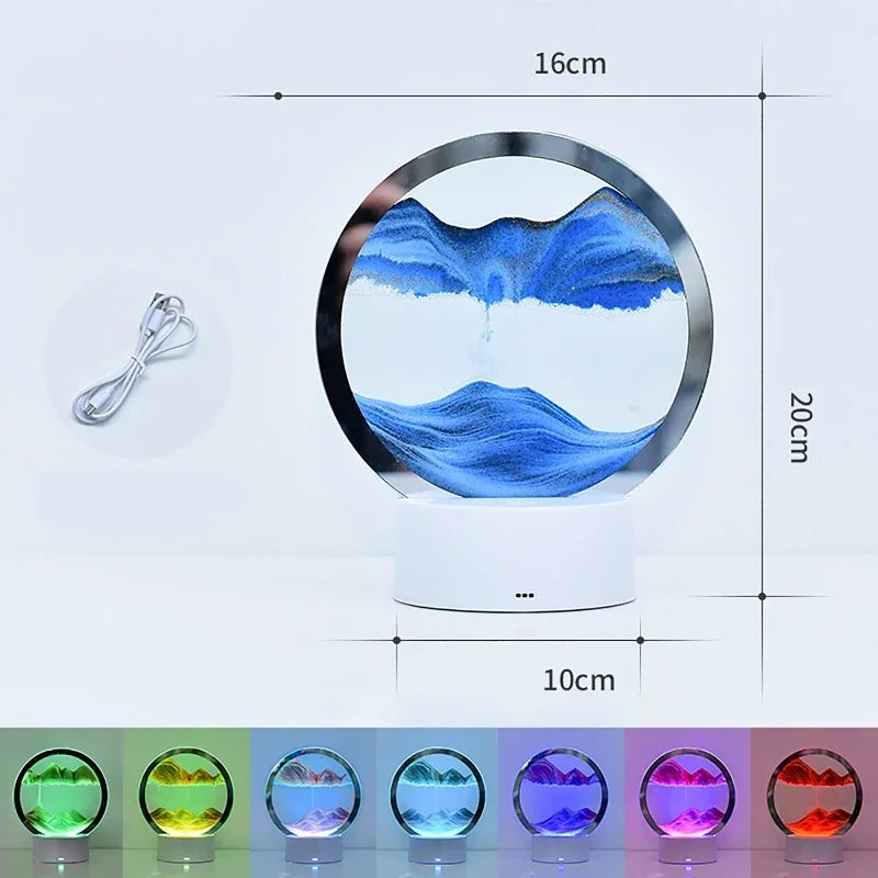3D Hourglass Table Lamp 7 Color RGB Adjustable Moving Sand Quicksand Flowing Sand Art Picture Deep Sea Sandscape Home Decor Gift Streetsharks