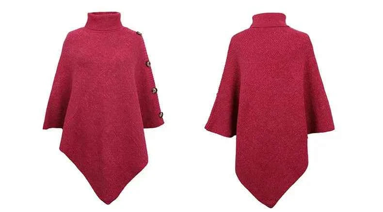 2025 Autumn Winter Shawl Cloak Sweater Solid Color Turtleneck Oversized Cape Coat Female Ponchos Pullover Knitted Bat Sleeve Top