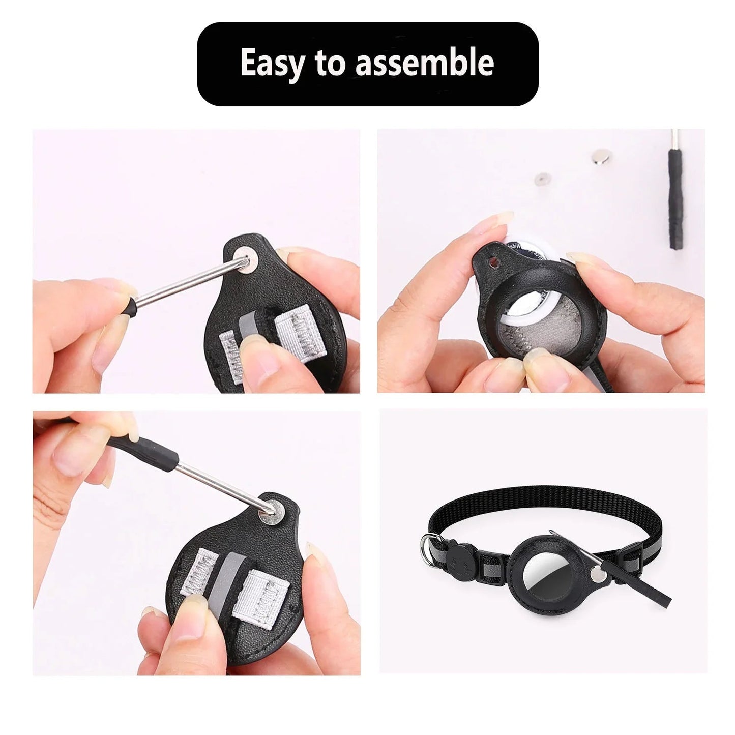 Cat AirTag Holder Collar Breakaway Reflective Strips Adjustable Kitten Collar Waterproof Cat Bell Collar Pet Air Tag Case collar luxecrown.co.uk