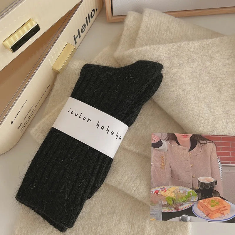 New Winter Socks Women Cashmere Wool Thicken Warm Women Socks Sox Japanese Fashion Harajuku Solid Color Thermal Long Socks