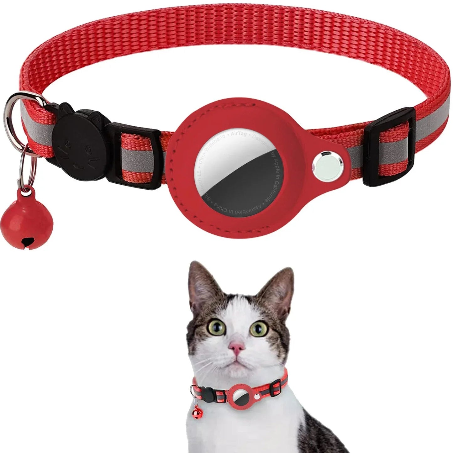 Cat AirTag Holder Collar Breakaway Reflective Strips Adjustable Kitten Collar Waterproof Cat Bell Collar Pet Air Tag Case collar luxecrown.co.uk