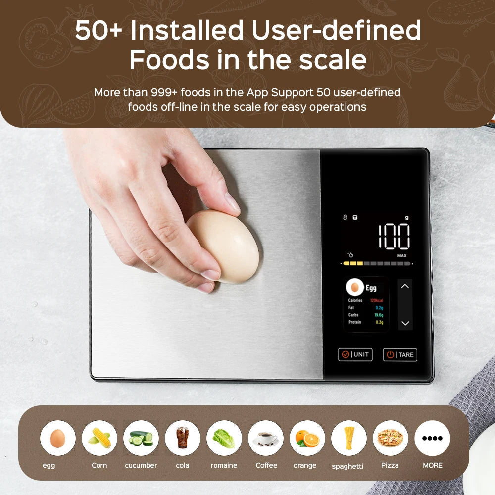 Smart Kitchen Scale Stainless Steel Food Calorie Protein Fat Carbs Nutritional Calculator 11LB/5kg Weight for Healthy Cooking luxecrown.co.uk