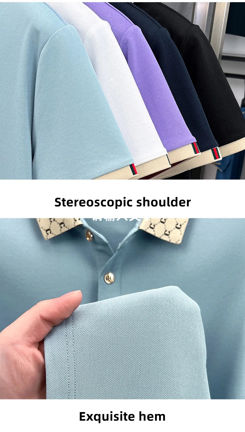 Luxury brand B letter embossed short sleeve polo shirt men summer lightweight breathable new fashion color blocked lapel T-shirt luxecrown.co.uk