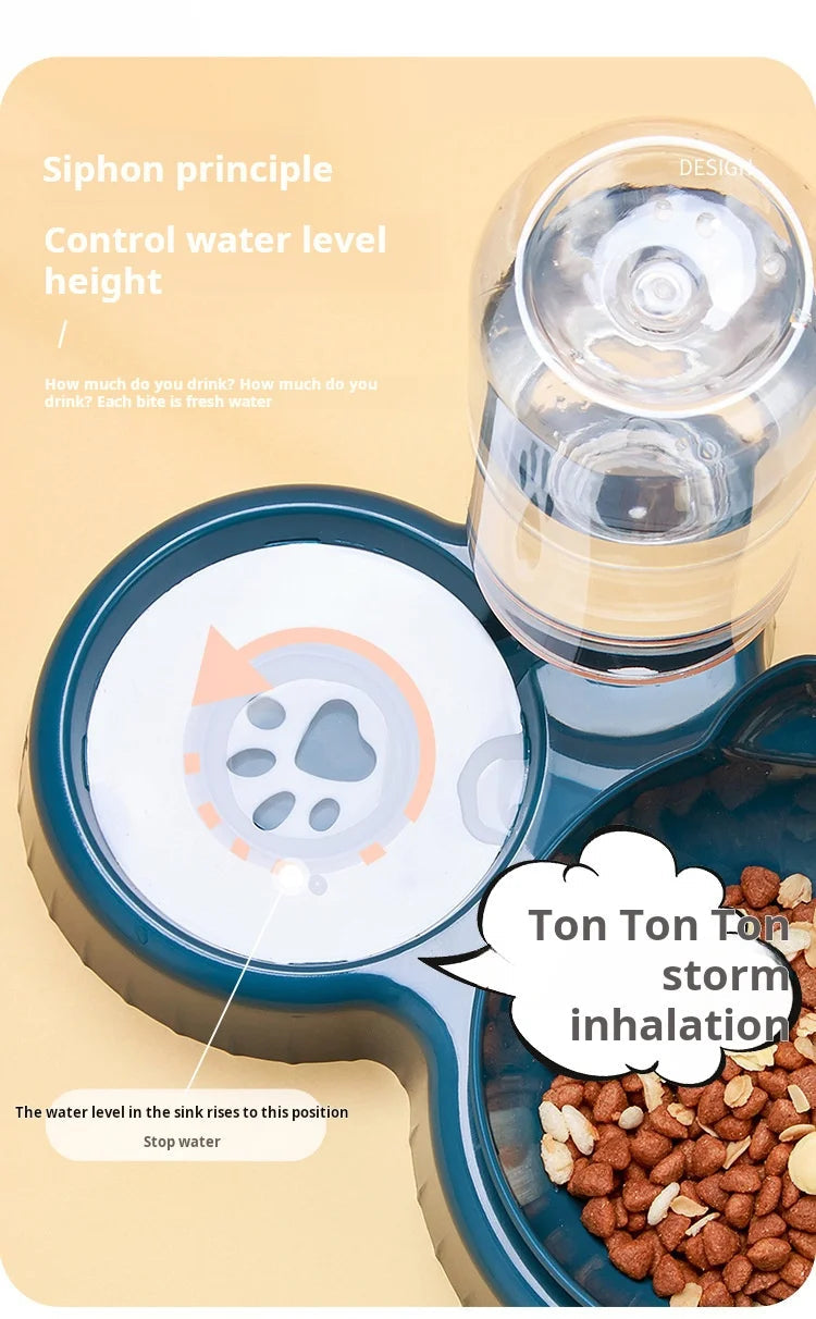 Pet Bowls With Water Feeder, 3 In 1 Ear Design Tilted Cat Water And Food Bowl Set With Gravity Water Bottle For Neck Protection luxecrown.co.uk