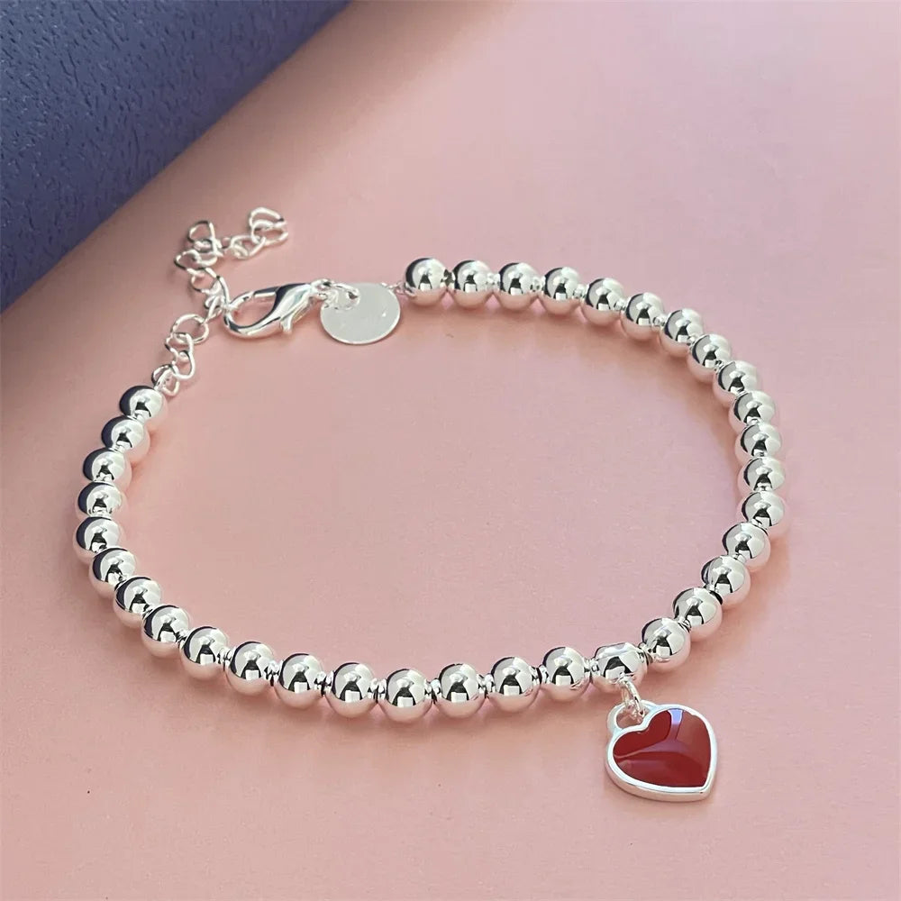 925 Sterling Silver Bracelet Red Heart Brand Charm Women Classic Fashion Party Jewelry Gift Streetsharks