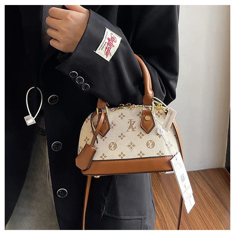 Fashion Luxury Design Women's Shell Handbag Retro Print PU Leather Shoulder Bag Girls Street Trend Premium Crossbody Bag Soft luxecrown.co.uk