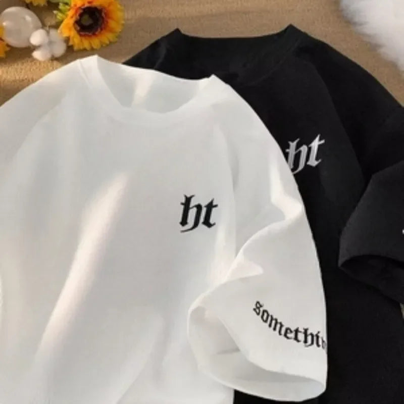 Summer Men's T-shirts Cotton 100% High quality Tees Letter Graphic Style Gothic Essential Basic Loose Oversized T shirt for Men luxecrown.co.uk