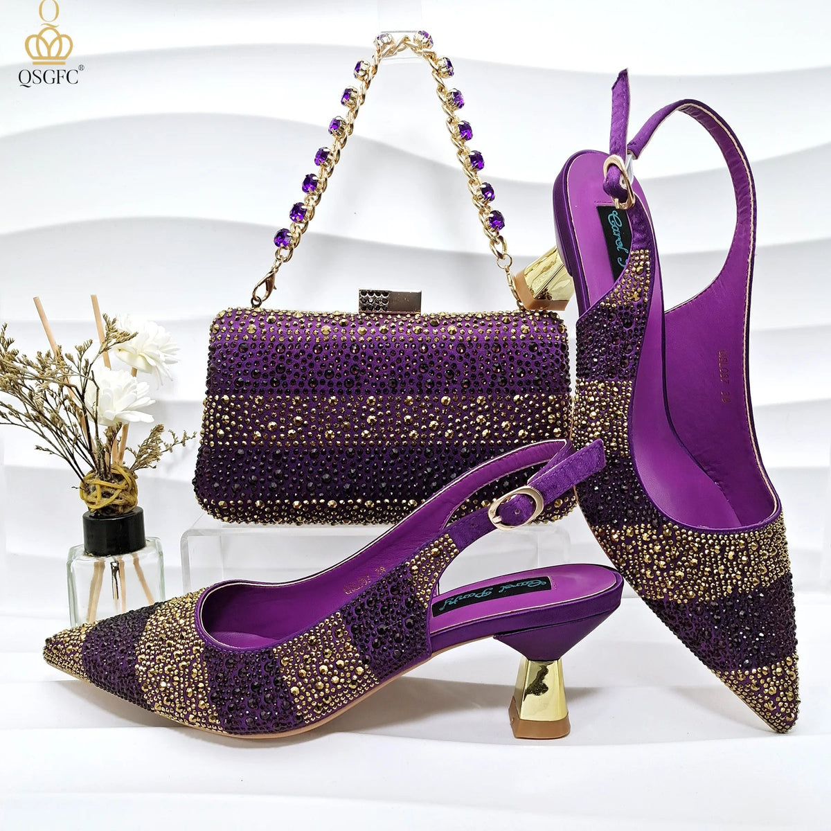 2026 Nigerian Women Heel Ladies Italian Luxury Design Green Shoes And Bag Set Decorated with Rhinestone Handbag Wedding Party luxecrown.co.uk