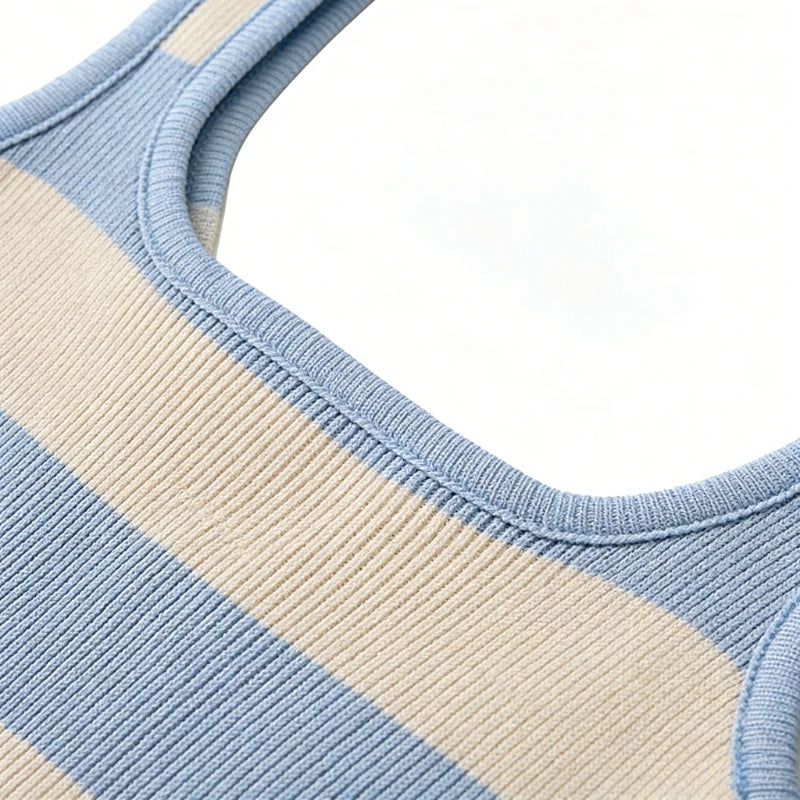 Women's Casual Evening Knit Maxi Dress Sleeveless Black Striped Bodycon Beach Side Slit Stretchy Ribbed Party Long Dress