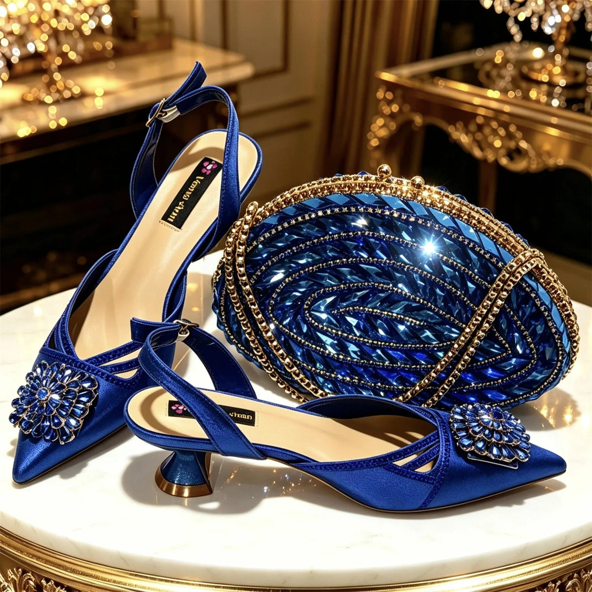 2026 Italian Peach Gold Rhinestone HAND CRAFTED UPPER Pointed Toe Women High Heels Shoes and Bag Set Elegant Party Shoes luxecrown.co.uk