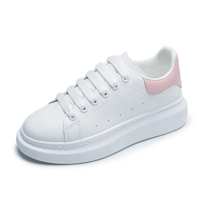 McQueen women's new popular white shoes, versatile and super fiber breathable thick sole, height increasing McQueen sponge cake Streetsharks
