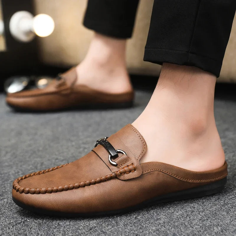 Summer Half Shoes For Men Comfortable Leather Casual Shoes Soft Flat Men's Loafers Lightweight Slip-on Shoes Man Daily Slippers luxecrown.co.uk