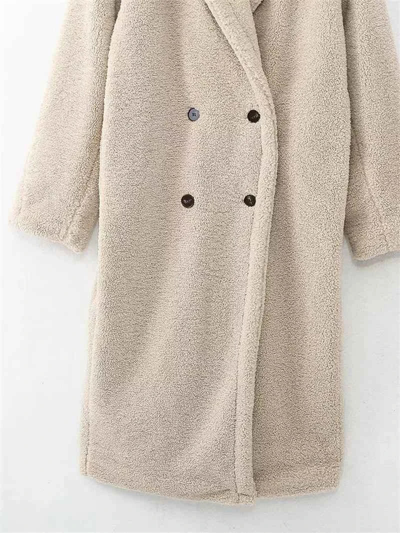 KEYANKETIAN Winter New Women's Teddy Bear Coat Stylish Thick Thick Warm Faux Fur Fleece Lady Long Coat Double Breasted Jacket
