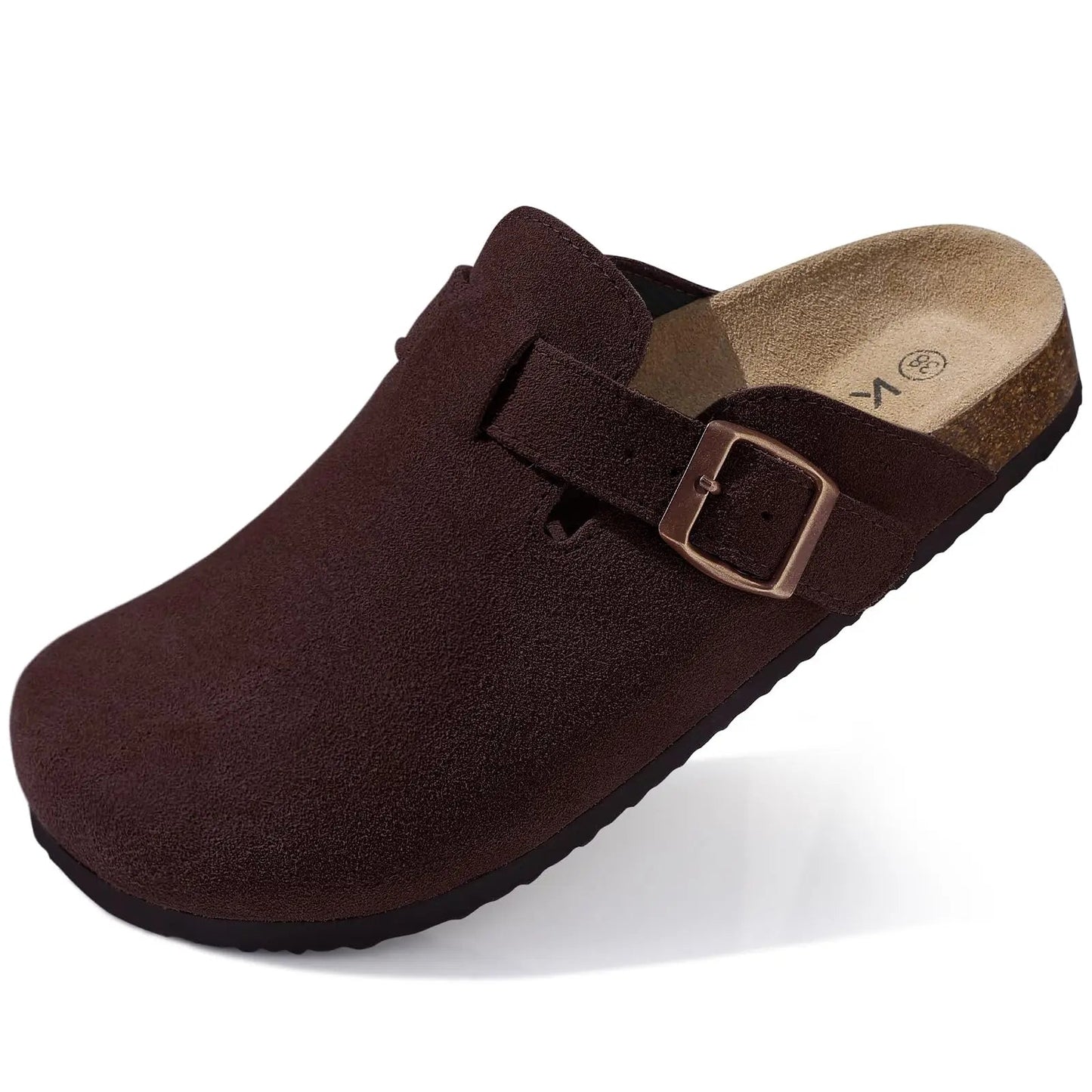 Kidmi Men's Suede Clogs Cork Footbed Clogs for Women Soft Leather Adjustable Buckle Slip-on Potato Shoes Sandals Beach Slippers luxecrown.co.uk