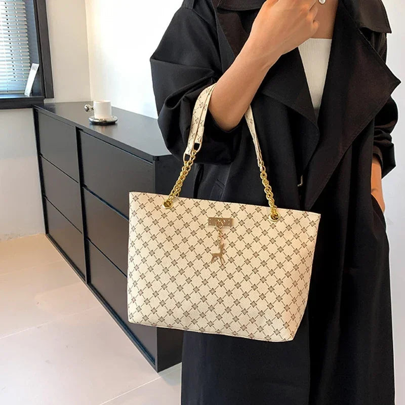 Women Luxury Design New Presbyopic Handbag Large Capacity Handbag Fashion Printing Shoulder Bag Trendy Shopping Bag with pendant luxecrown.co.uk