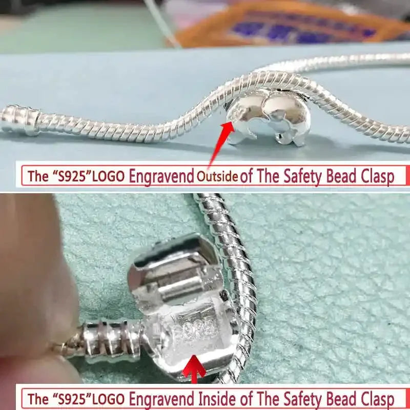 Famous Brand Original Certified 925 Sterling Silver Bracelet for Women DIY Charms Beads Snake Link Chain Classic Wrist Jewelry Streetsharks