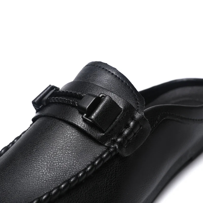 Summer Leather Men Half Slippers Breathable Mens Casual Shoes Slip-on Lazy Driving Shoes Comfortable Walking Loafers Moccasins luxecrown.co.uk