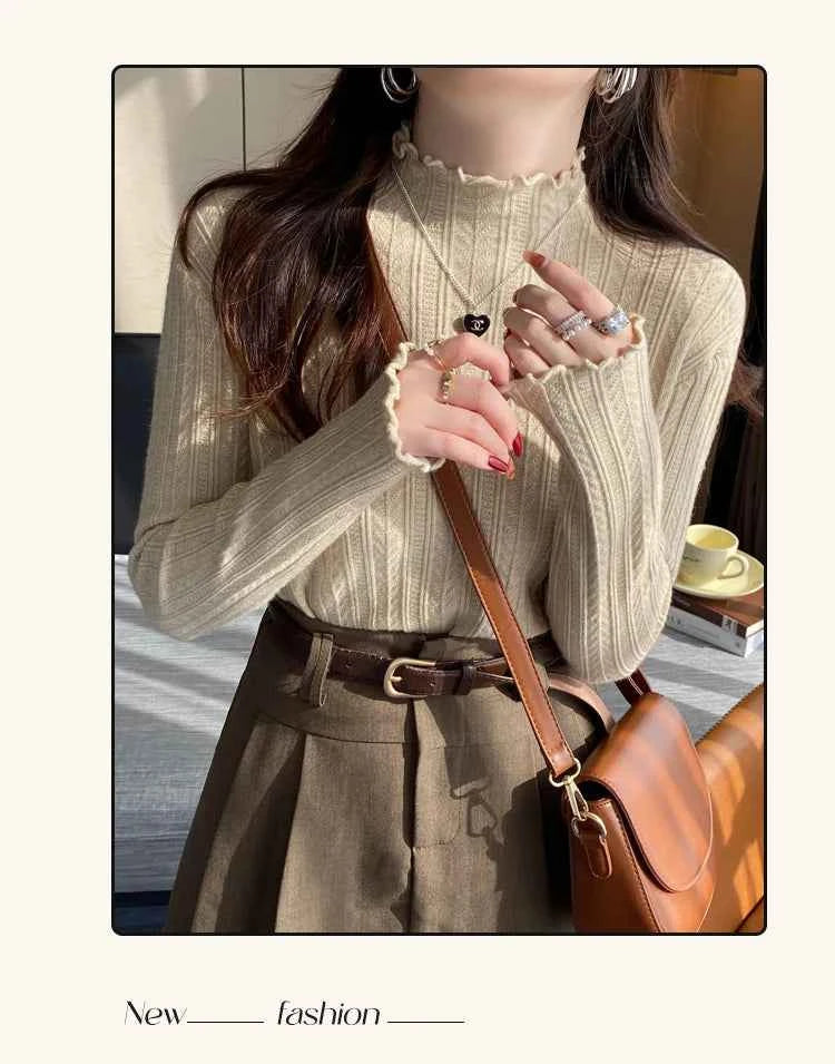 2026 Ruched Turtleneck Women Sweaters Autumn Winter Warm Pullover Slim Tops Knitted Sweater Jumper Soft Pull Female