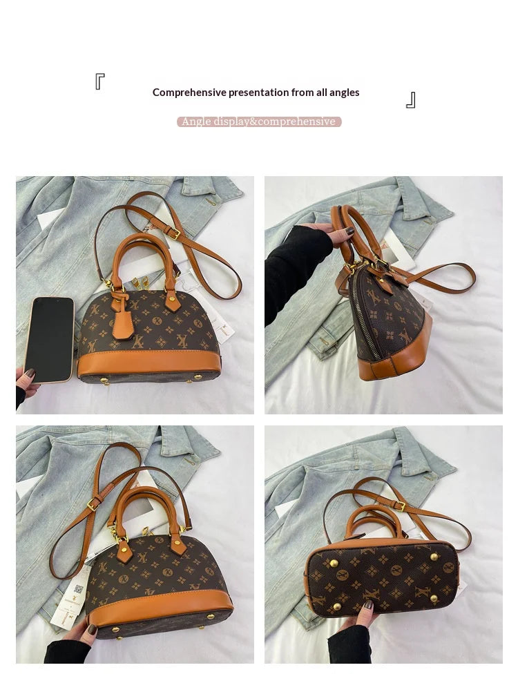 Fashion Luxury Design Women's Shell Handbag Retro Print PU Leather Shoulder Bag Girls Street Trend Premium Crossbody Bag Soft luxecrown.co.uk