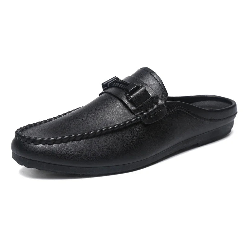 Summer Leather Men Half Slippers Breathable Mens Casual Shoes Slip-on Lazy Driving Shoes Comfortable Walking Loafers Moccasins luxecrown.co.uk